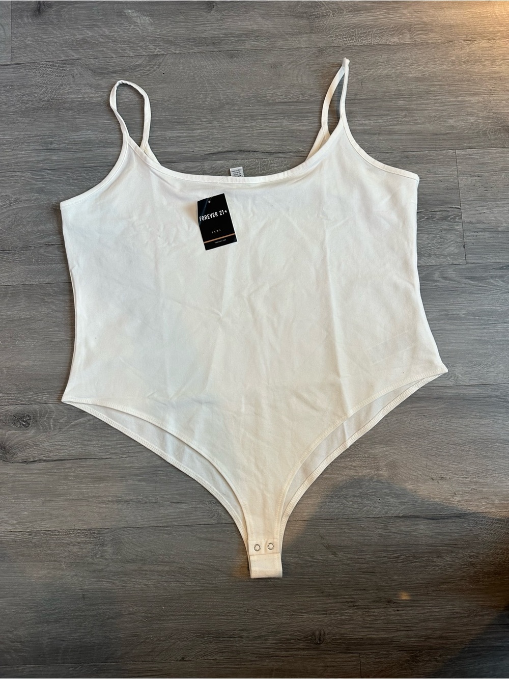 Forever 21 White Ribbed Tank Bodysuit with Snap Closure
